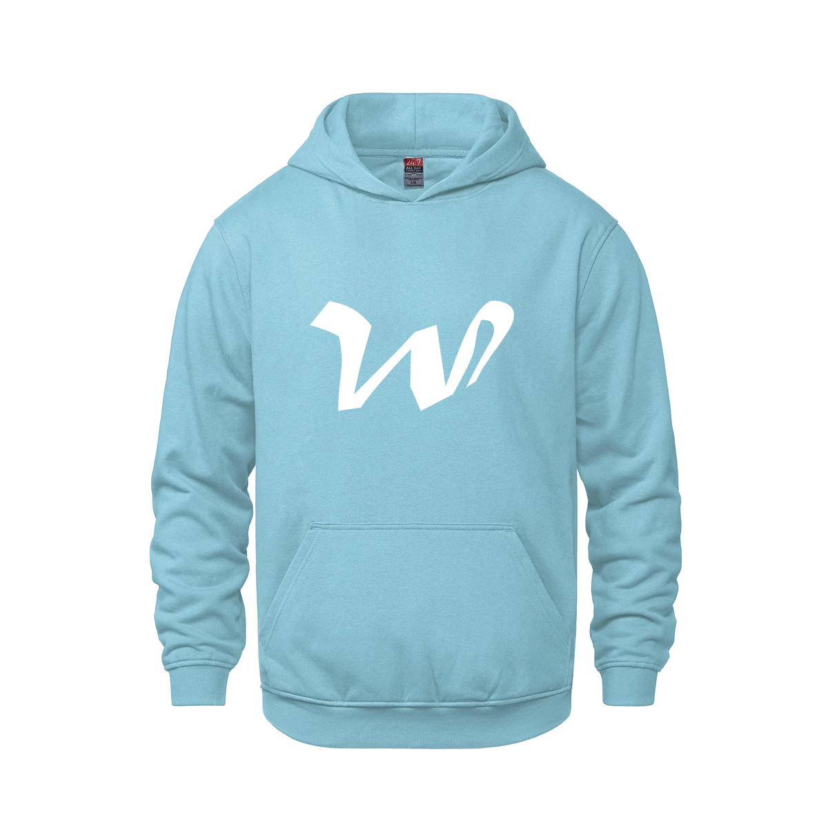Alphabet W Hoodie 9 inch calligraphy White ink, Light Blue