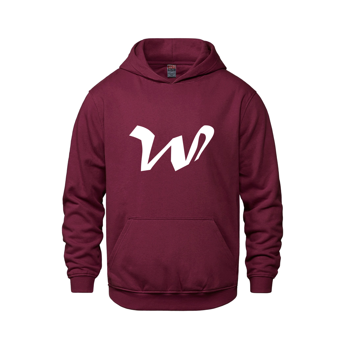 Alphabet W Hoodie 9 inch calligraphy White ink, Maroon