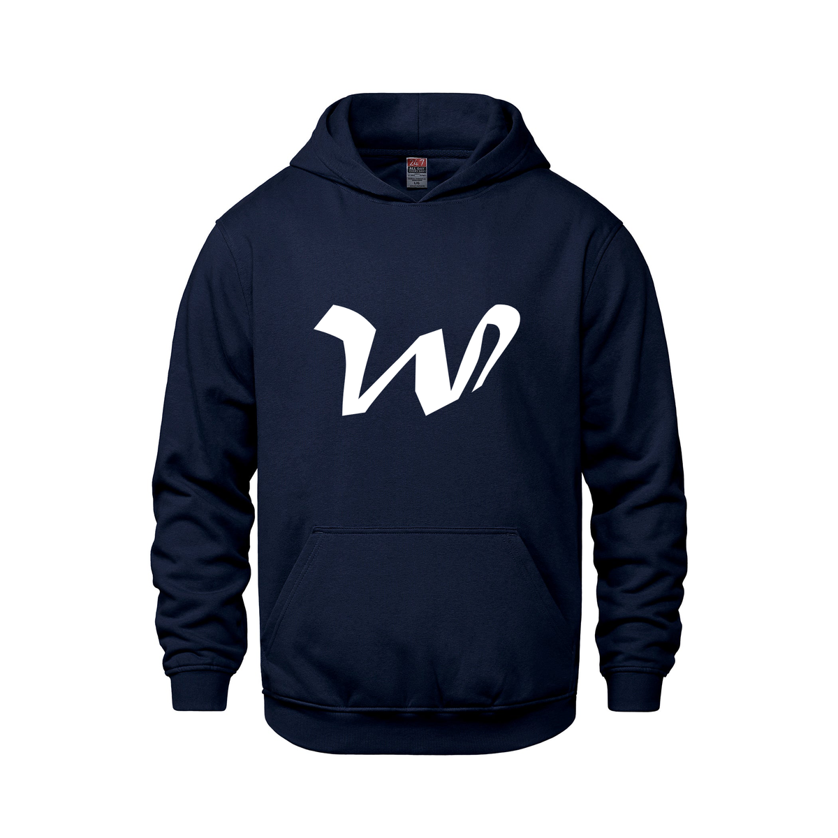 Alphabet W Hoodie 9 inch calligraphy White ink, Navy