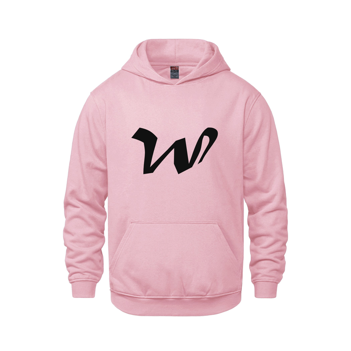 Alphabet W Hoodie 9 inch calligraphy Black ink, Pink