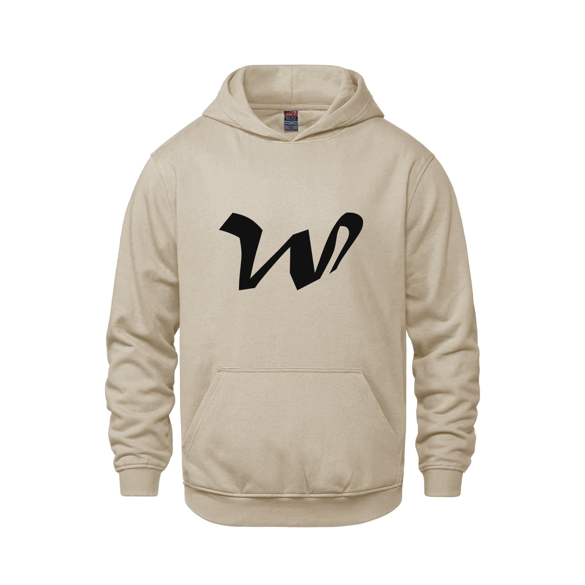 Alphabet W Hoodie 9 inch calligraphy Black ink, Sand