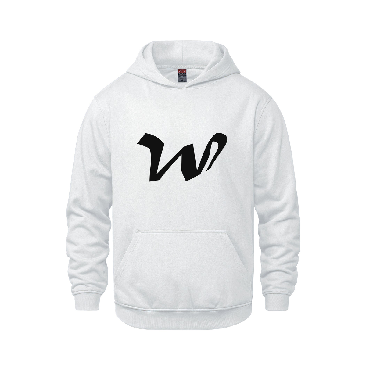 Alphabet W Hoodie 9 inch calligraphy Black ink, White
