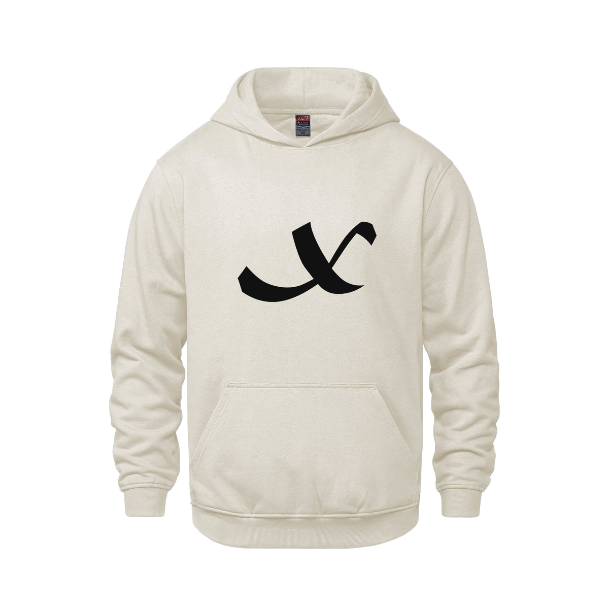 Alphabet X Hoodie 9 inch calligraphy Black ink, Ivory