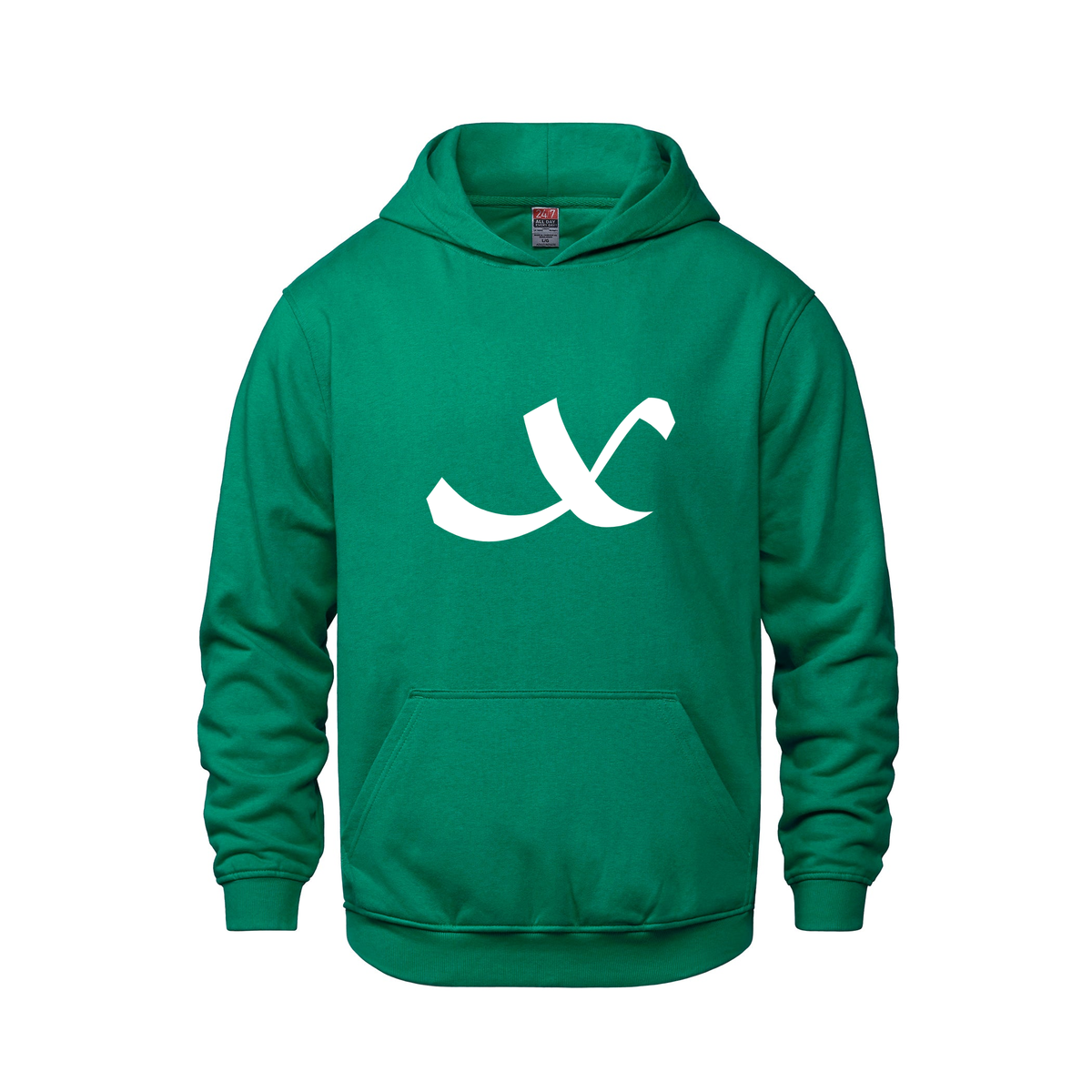 Alphabet X Hoodie 9 inch calligraphy White ink, Kelly Green