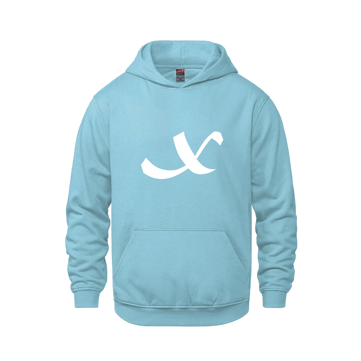 Alphabet X Hoodie 9 inch calligraphy White ink, Light Blue