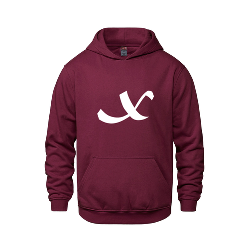 Alphabet X Hoodie 9 inch calligraphy White ink, Maroon
