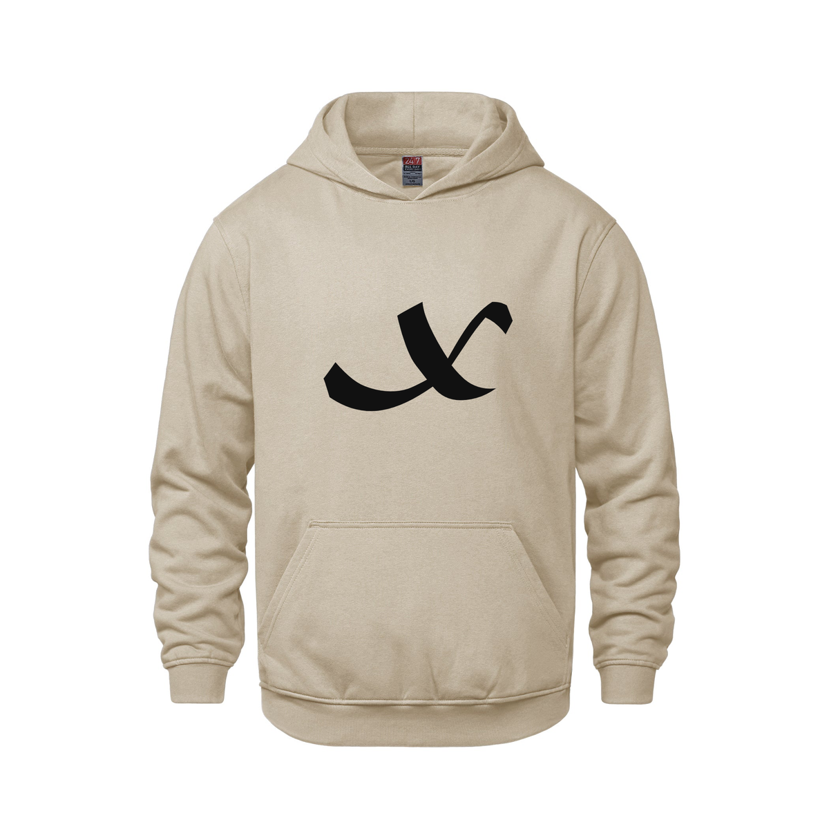 Alphabet X Hoodie 9 inch calligraphy Black ink, Sand