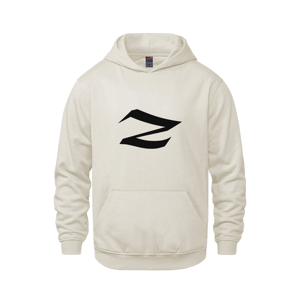 Alphabet Z Hoodie 9 inch calligraphy Black ink, Ivory