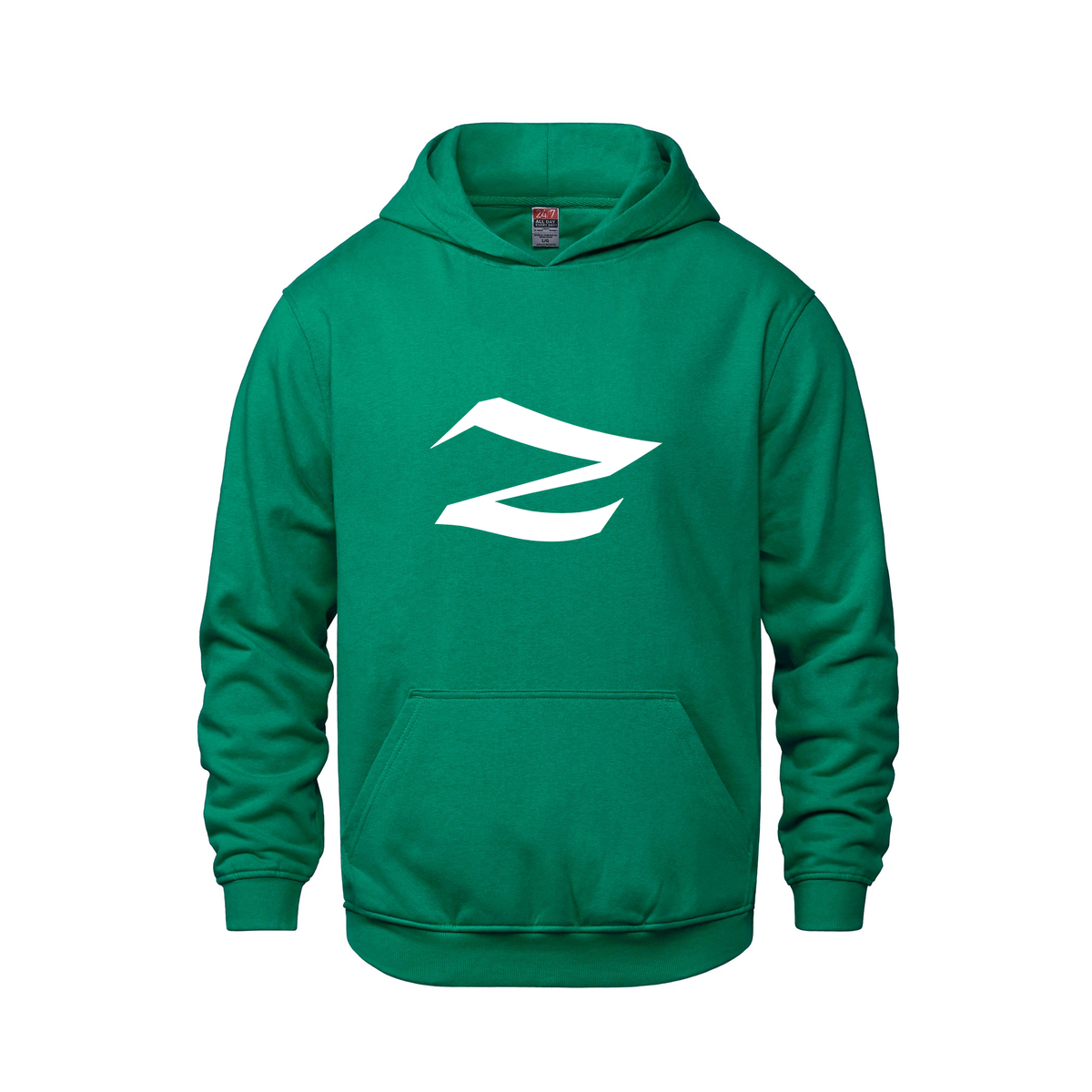 Alphabet Z Hoodie 9 inch calligraphy White ink, Kelly Green