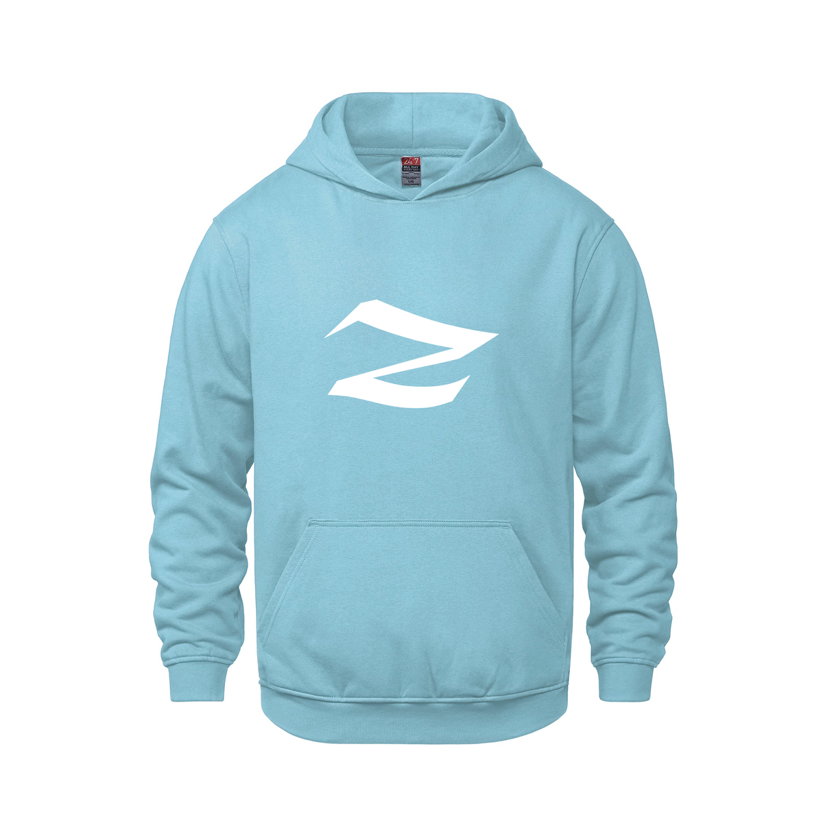 Alphabet Z Hoodie 9 inch calligraphy White ink, Light Blue