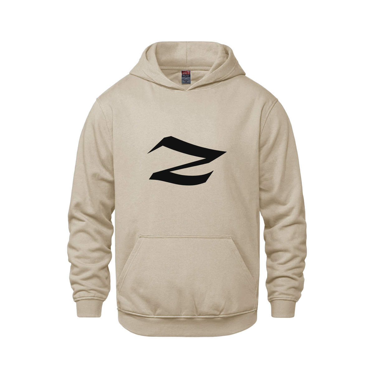 Alphabet Z Hoodie 9 inch calligraphy Black ink, Sand