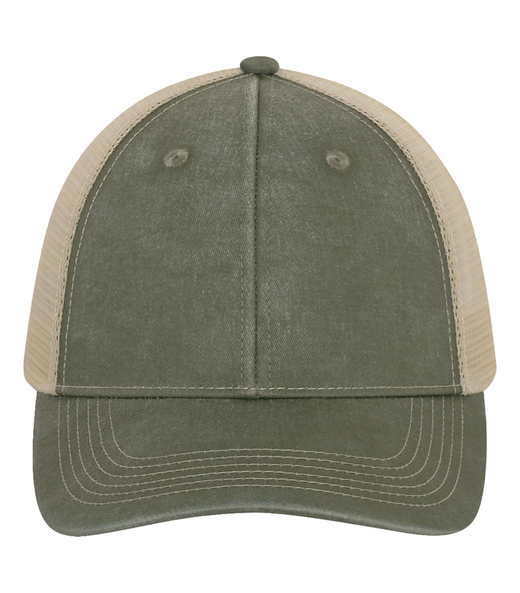 ATC C1322, Pigment Dyed Trucker Cap, Military Green/Crème