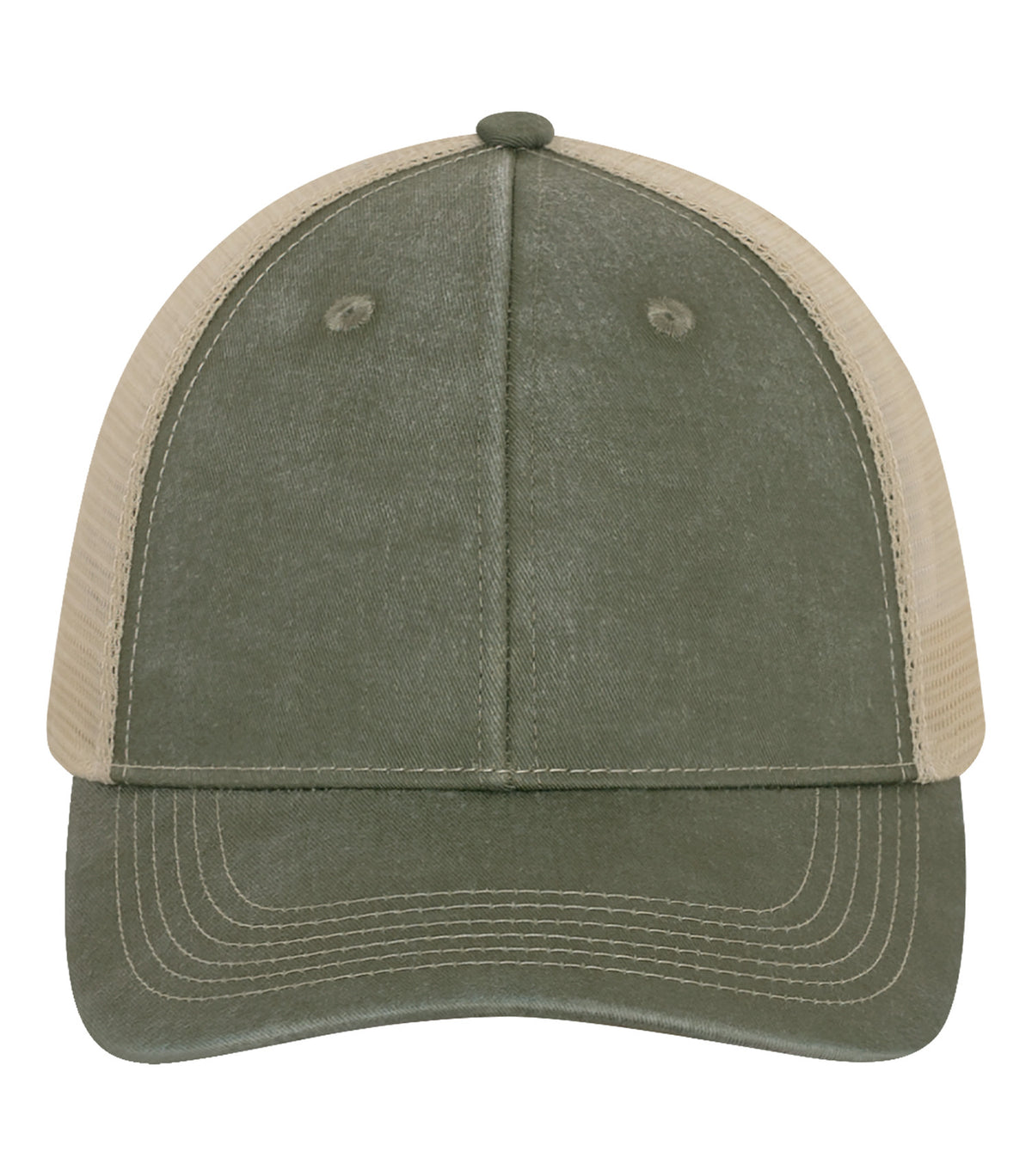 ATC C1322, Pigment Dyed Trucker Cap, Military Green/Crème