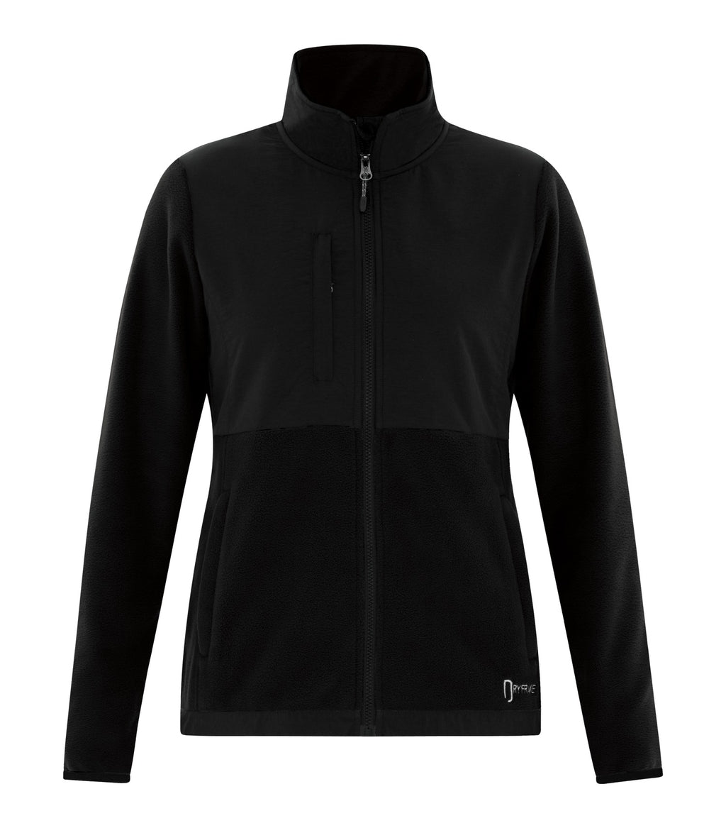 DryFrame DF7670L, Huron Fleece Tech Ladies' Jacket, Black/Black