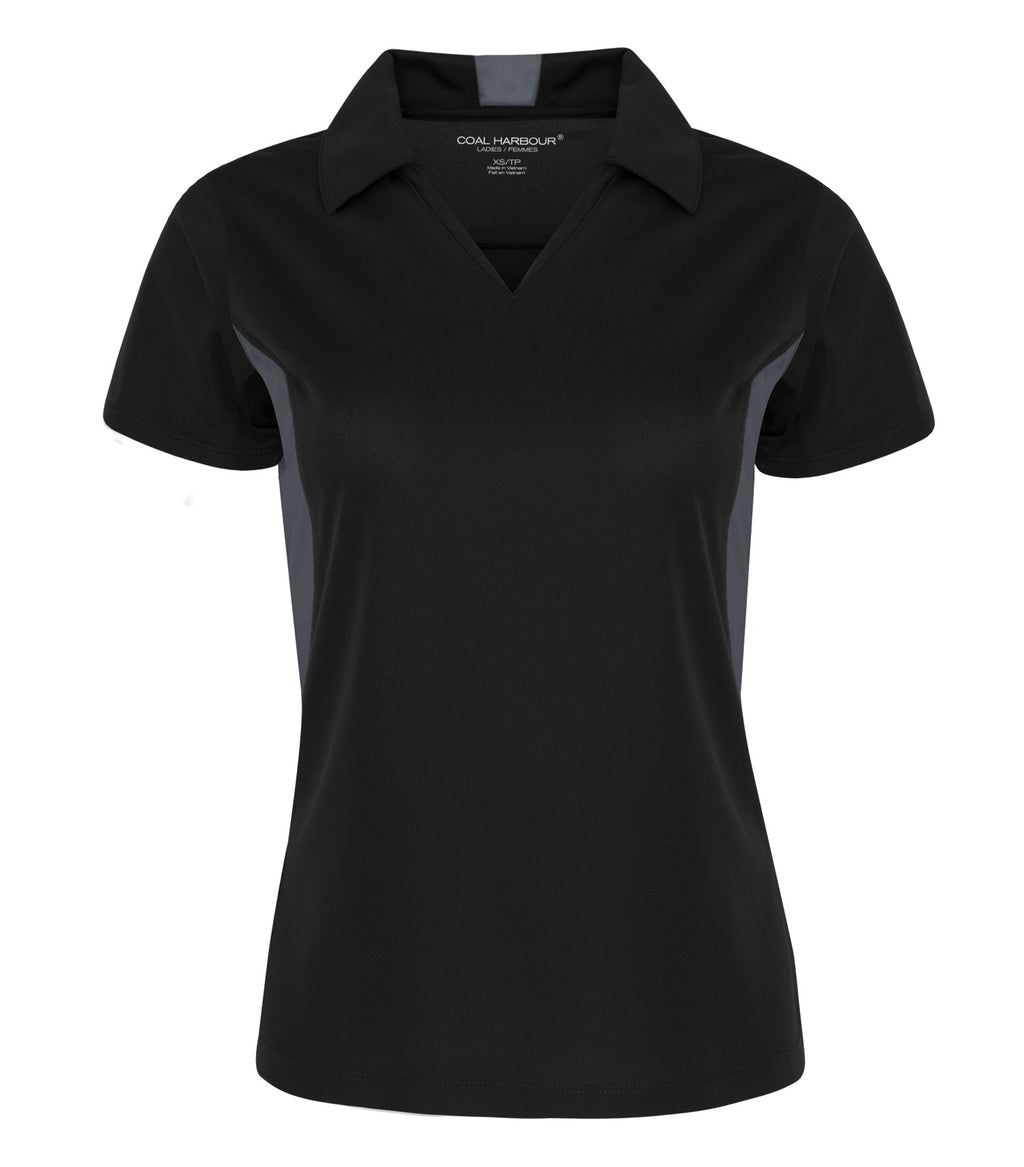 Coal Harbour L4001, Snag Resistant Colour Block Ladies' Polo, Black/Iron Grey