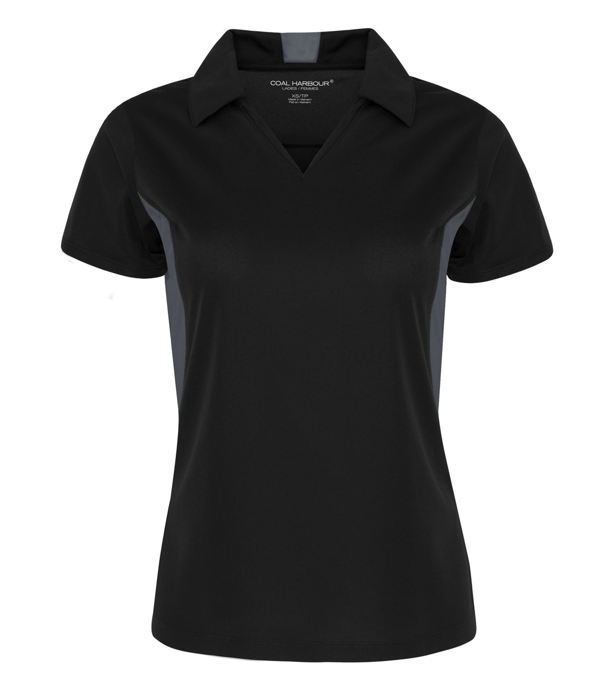 Coal Harbour L4001, Snag Resistant Colour Block Ladies' Polo, Black/Iron Grey