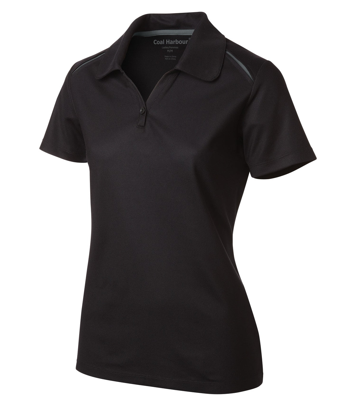 Coal Harbour L4002, Snag Resistant Contrast Inset Ladies' Polo, Black/Coal Grey