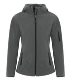 Coal Harbour L7605, Everyday Hooded Water Repellent Stretch Soft Shell Ladies' Jacket, Iron Grey