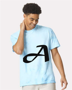 Alphabet A T-Shirt 9 inch calligraphy Black ink, Fiji Blue