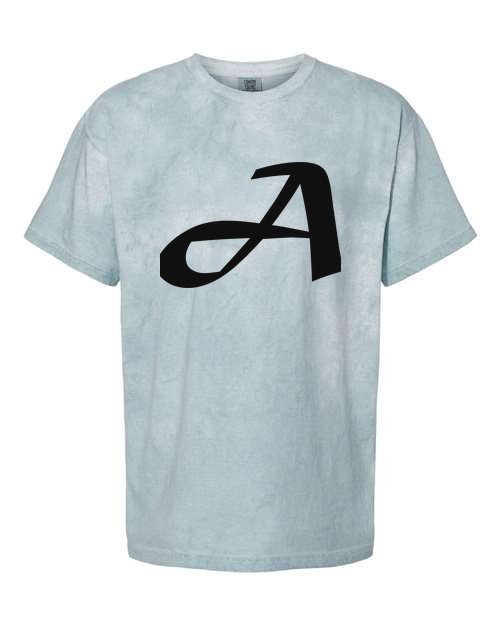 Alphabet A T-Shirt 9 inch calligraphy Black ink, Ocean