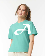 Alphabet A T-Shirt 9 inch calligraphy White ink, Chalky Mint