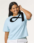 Alphabet A T-Shirt 9 inch calligraphy Black ink, Chambray