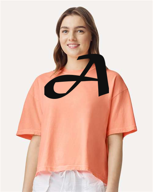 Alphabet A T-Shirt 9 inch calligraphy Black ink, Neon Cantaloupe