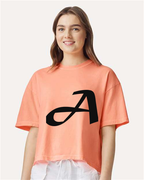 Alphabet A T-Shirt 9 inch calligraphy Black ink, Neon Cantaloupe