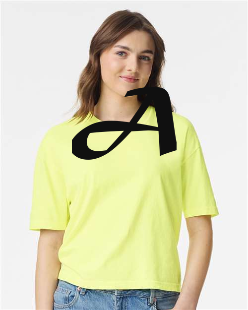 Alphabet A T-Shirt 9 inch calligraphy Black ink, Neon Lemon