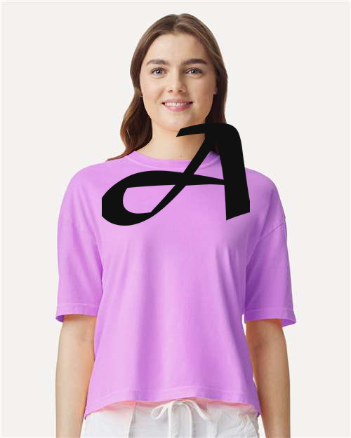 Alphabet A T-Shirt 9 inch calligraphy Black ink, Neon Violet