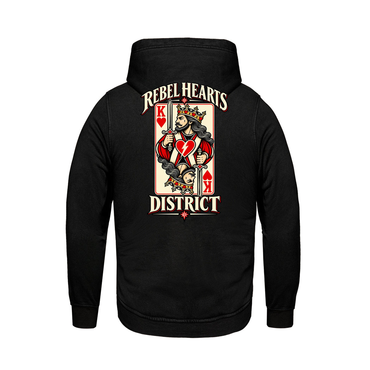 Rebel Hearts District Men's Hoodie — King of Hearts — Black — back