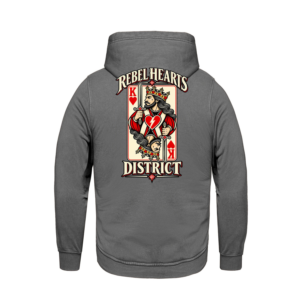 Rebel Hearts District Men's Hoodie — King of Hearts — Grey — back