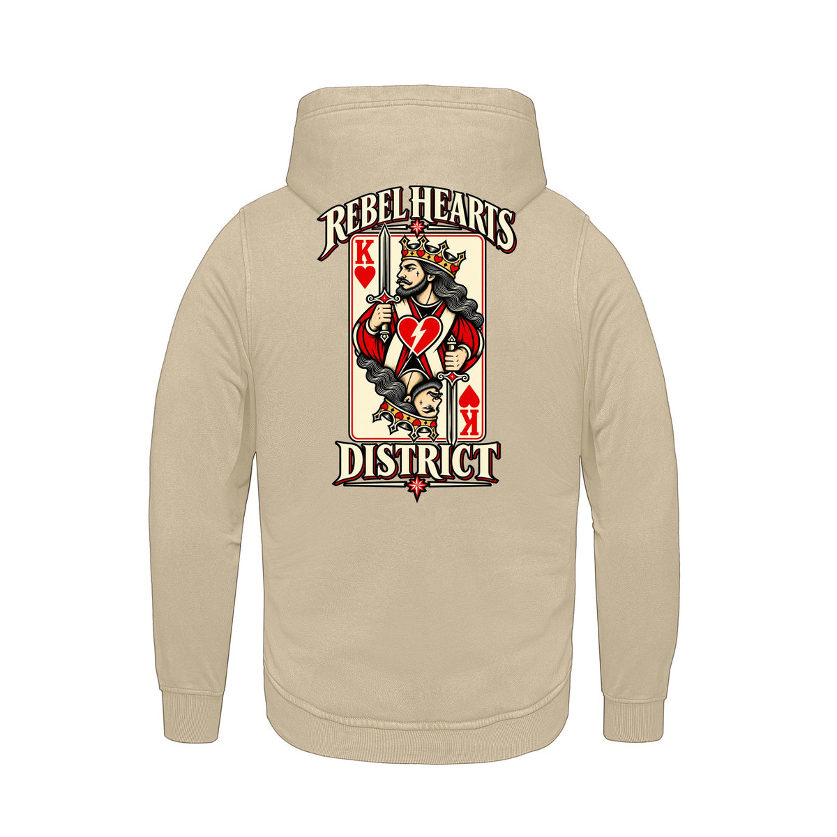 Rebel Hearts District Men's Hoodie — King of Hearts — Ivory — back