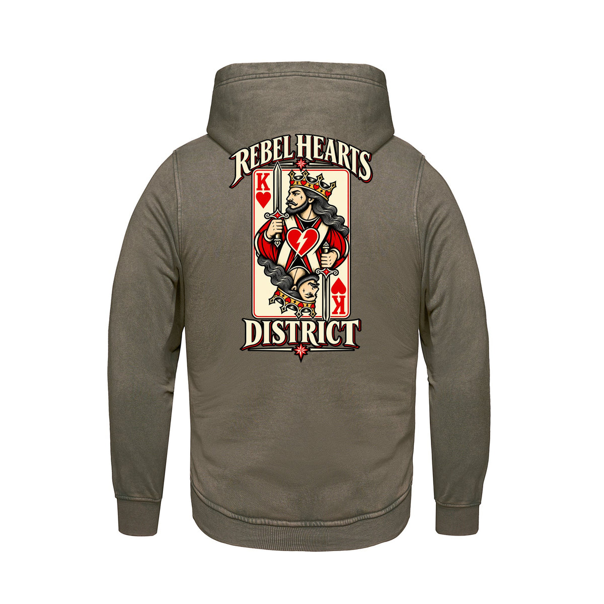 Rebel Hearts District Men's Hoodie — King of Hearts — Mushroom — back