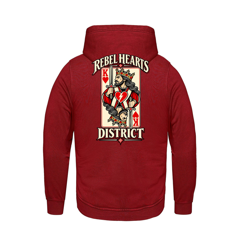 Rebel Hearts District Men's Hoodie — King of Hearts — Red — back