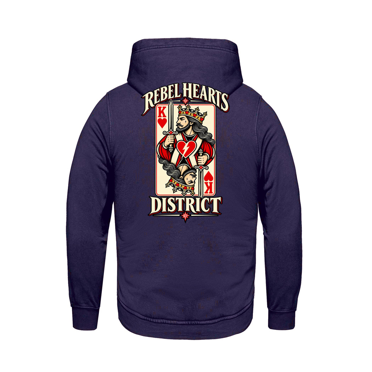 Rebel Hearts District Men's Hoodie — King of Hearts — Vintage Purple — back