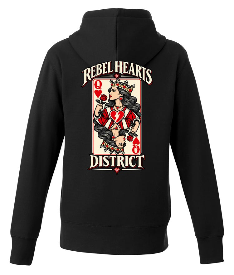 Rebel Hearts District Women's Hoodie — Queen of Hearts — Black — back