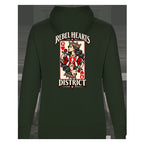 Rebel Hearts District Women's Hoodie — Queen of Hearts — Forest Green — back