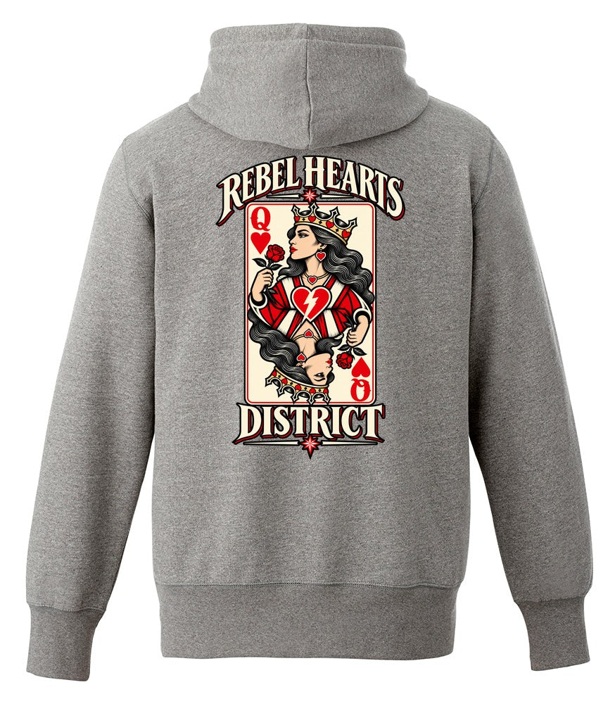 Rebel Hearts District Women's Hoodie — Queen of Hearts — Mid Grey — back