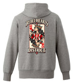 Rebel Hearts District Women's Hoodie — Queen of Hearts — Mid Grey — back