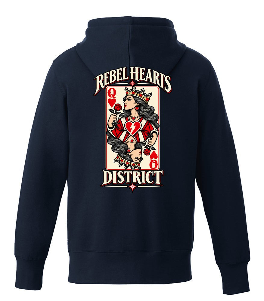 Rebel Hearts District Women's Hoodie — Queen of Hearts — Navy — back