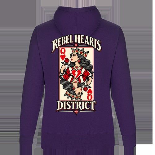 Rebel Hearts District Women's Hoodie — Queen of Hearts — Purple — back