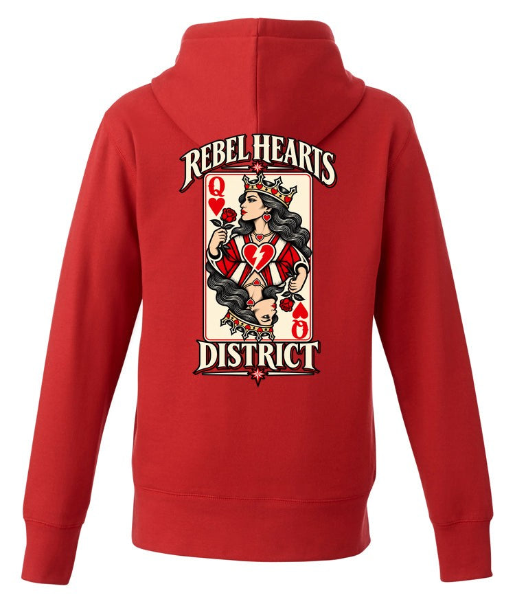 Rebel Hearts District Women's Hoodie — Queen of Hearts — Red — back