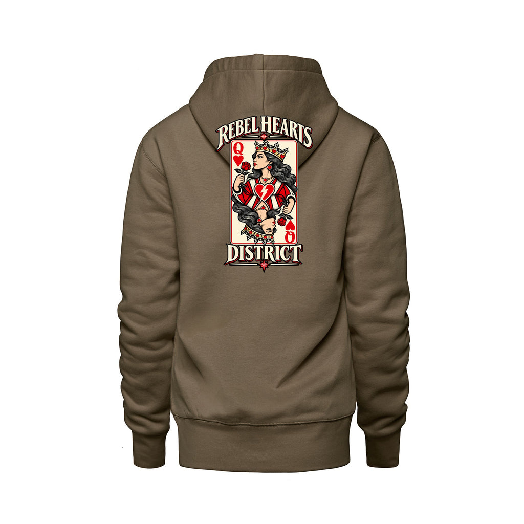 Rebel Hearts District Women's Hoodie — Queen of Hearts — Taupe — back