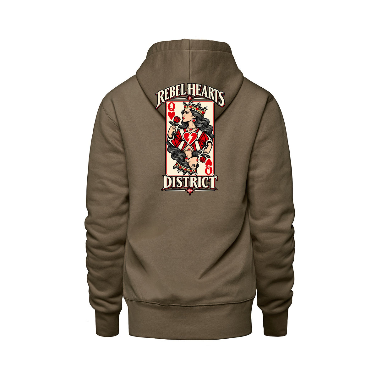Rebel Hearts District Women's Hoodie — Queen of Hearts — Taupe — back