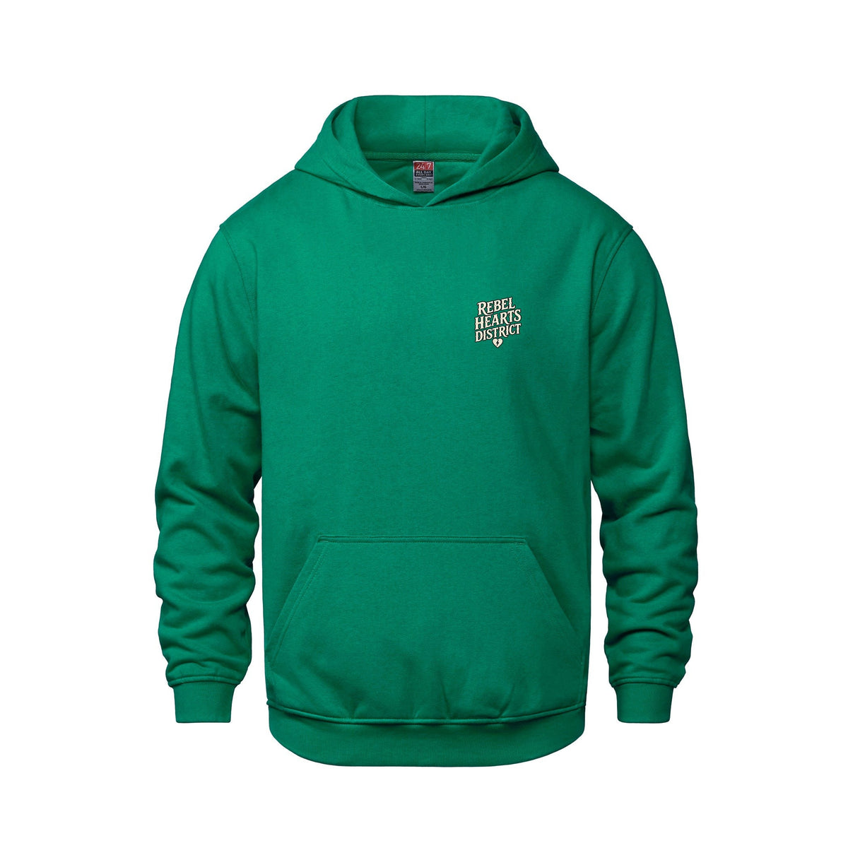 Rebel Hearts District Youth Hoodie — Kelly Green — front