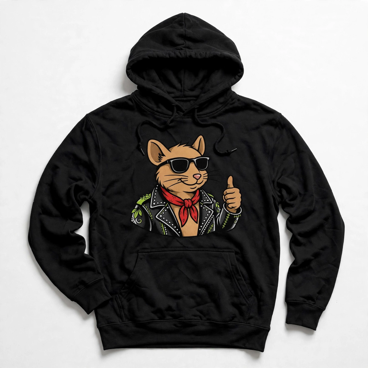 Toronto Mouse Biker Hoodie — black hoodie with original mouse biker artwork
