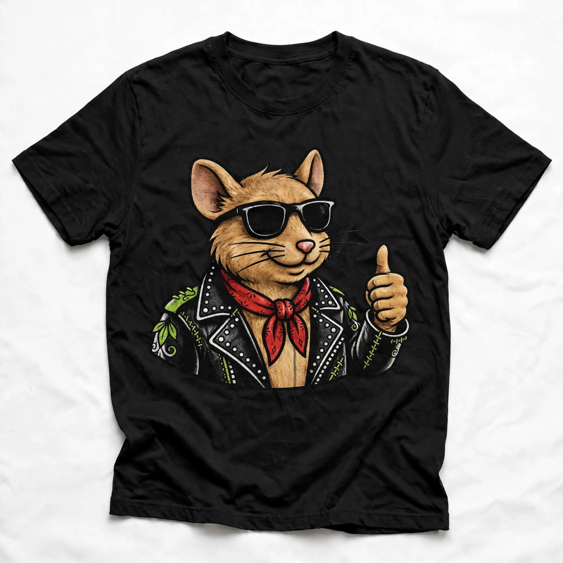 Toronto Mouse Biker Tee — black tee with original mouse biker artwork