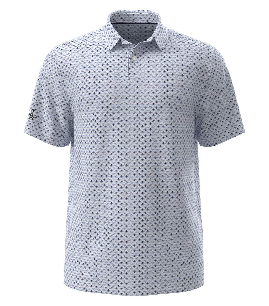 Original Penguin OGM105, Retro Geo Print Polo, Black Iris Blue