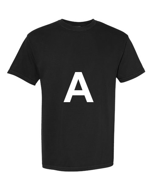 Alphabet A T-Shirt 9 inch letter A White ink, Black